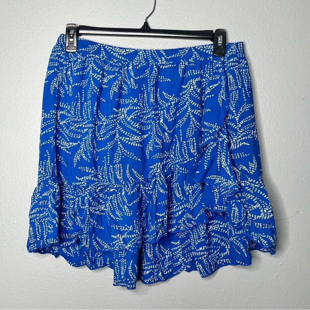 Sundance PL Women's Blue Ruffle Botanical Print Skirt
